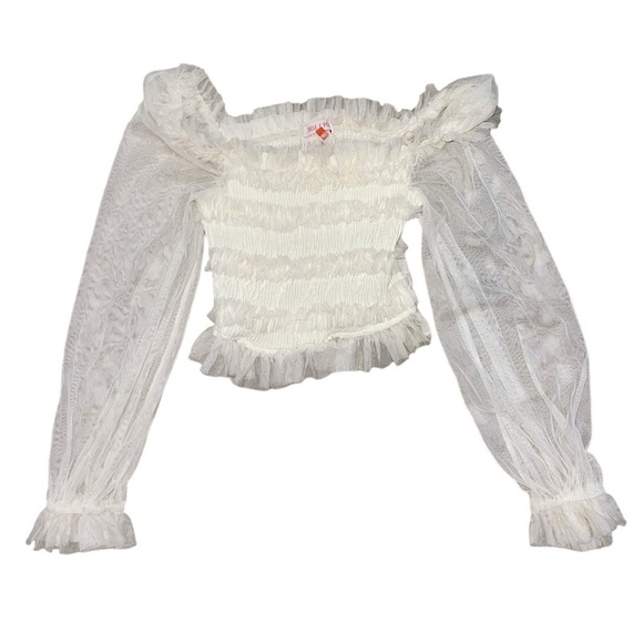 Mele E Pere ivory cream ruffle sheer long sleeve crop top women’s size small - Picture 1 of 9
